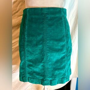 Free People Teal Cotton Velour-Like Mini Skirt, Size 10